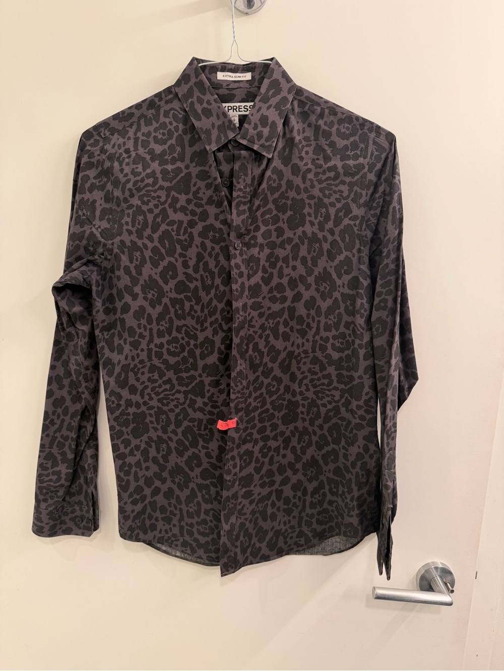 Express Black & Charcoal Leopard Print Button-Up Shirt